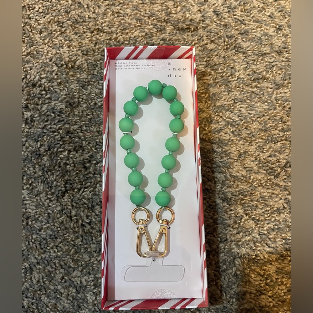 A New Day Green Beaded Wristlet Strap / Phone Attachment by a new day